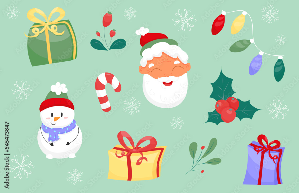 Christmas set of cute images for New Year's holidays