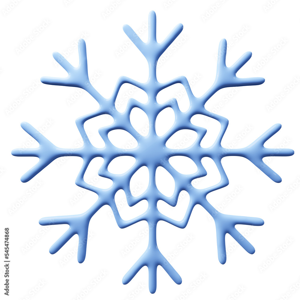 Fototapeta premium Snowflake 3d render png design. White winter light blue element