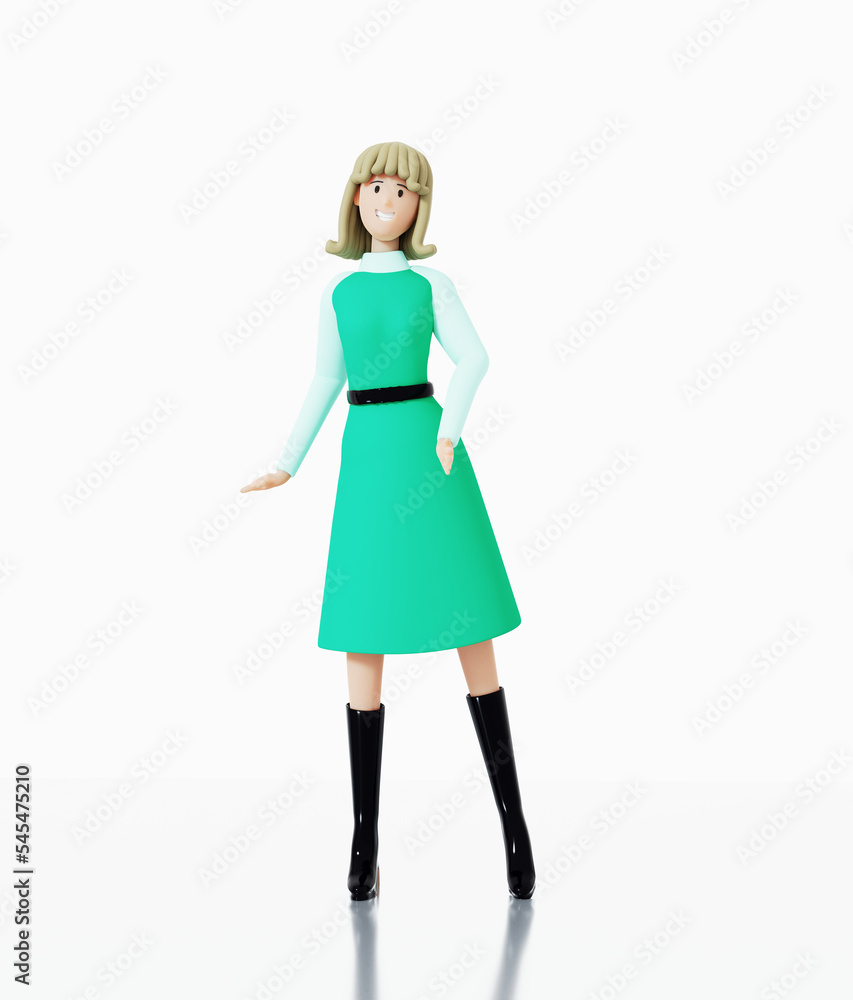 Pretty young woman, office worker. Happy office workers 3D rendering illustration Pretty young woman, office worker. Happy office workers 3D rendering illustration