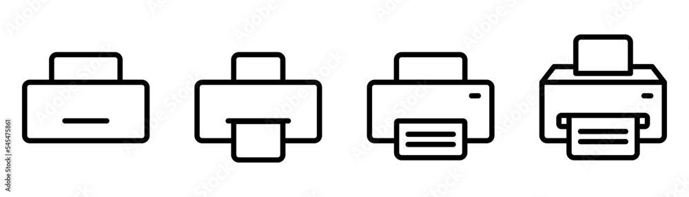 Printer icon set. Print symbol in outline. Linear printer icon set. Fax machine with paper. Stock vector illustration Printer icon set. Print symbol in outline. Linear printer icon set. Fax machine with paper. Stock vector illustration