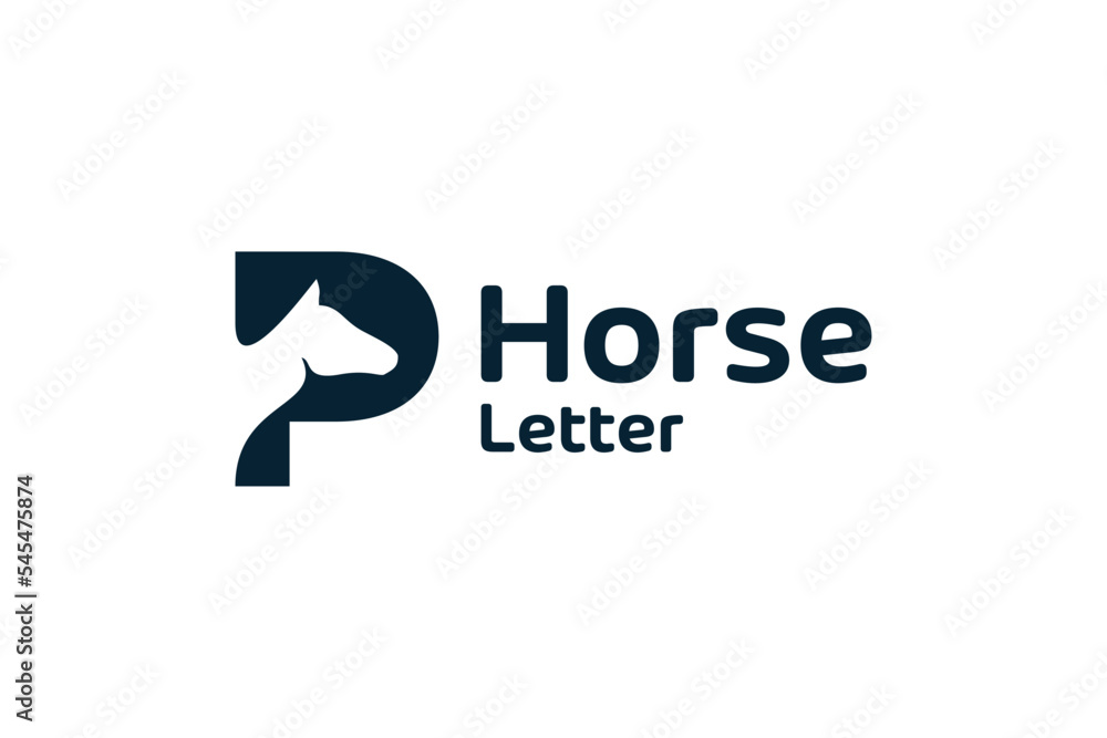 Letter p with negative space of horse logo icon - obrazy, fototapety, plakaty 
