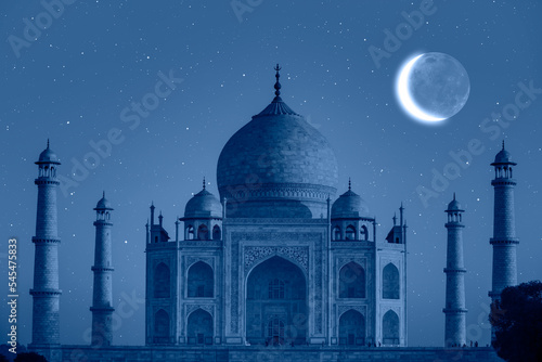 Taj Mahal with crescent moon - Agra, India "Elements of this image furnished by NASA"