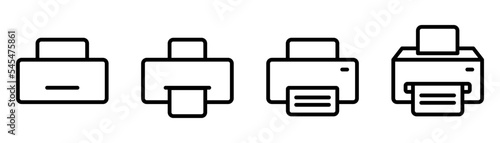 Printer icon set. Print symbol in outline. Linear printer icon set. Fax machine with paper. Stock vector illustration