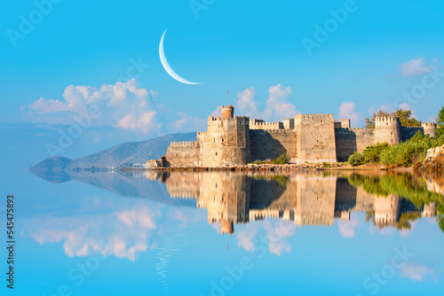 Mamure Castle with crescent moon - Anamur, Mersin, Turkey