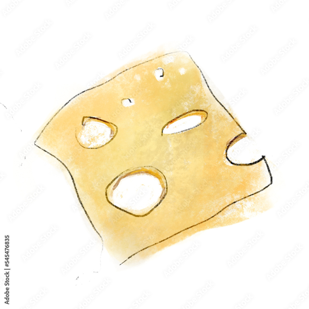 Illustration of a slice of cheese with holes on a transparent background as an isolated object png Illustration of a slice of cheese with holes on a transparent background as an isolated object png