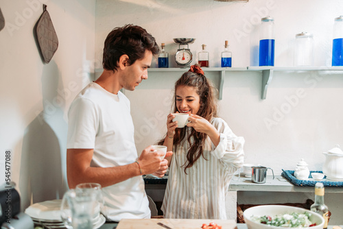 Young couple having a morning coffee together