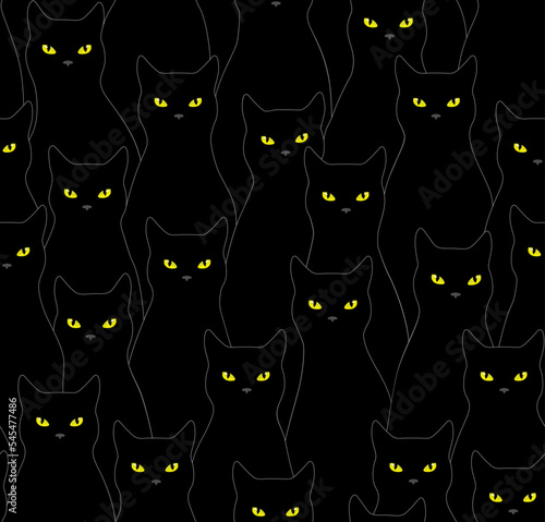 Black cat seamless pattern. Vector backgrounds for Halloween. The texture of pets. 