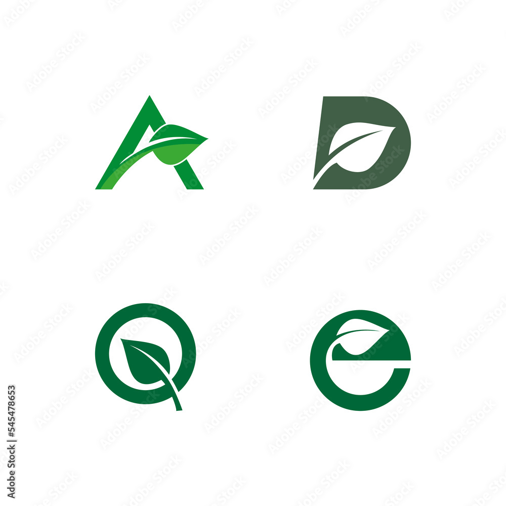 a set of letter and leaf logos. suitable for healthy food logos, natural food products, vegetarian restaurants a set of letter and leaf logos. suitable for healthy food logos, natural food products, vegetarian restaurants
