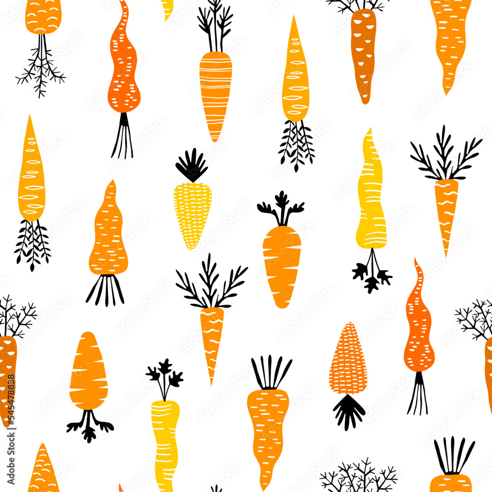 Carrot vegetable seamless pattern hand drawn illustration