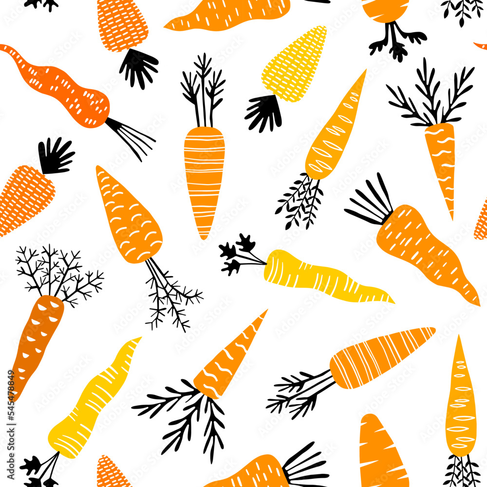 Carrot vegetable seamless pattern hand drawn illustration