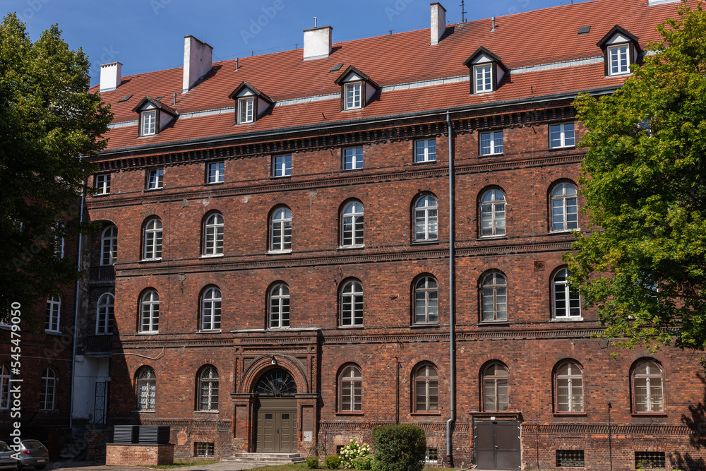 Fototapeta premium View of the Polish Post Office in Gdansk from the yard