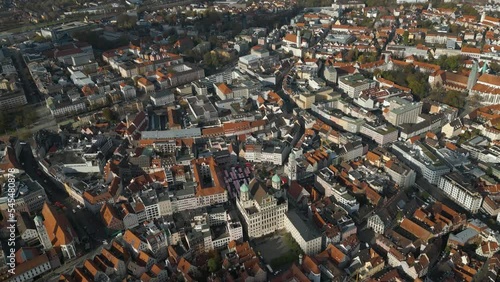 Aerial view around the old town of the city Augsburg in Germany on a sunny morning in autumn photo