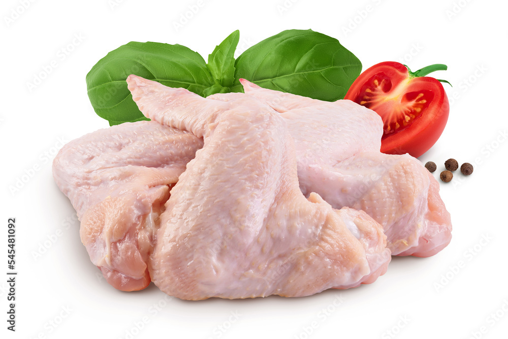 Raw chicken wings isolated on white background with full depth of field Raw chicken wings isolated on white background with full depth of field