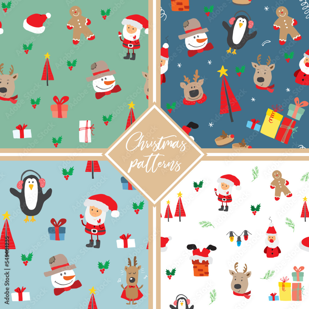 Fototapeta premium New Year and Christmas seamless pattern, hand drawn doodles Seamless Pattern. Background Vector Illustration