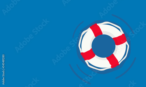 Vector flat style colored illustration of lifebuoy on blue background. SOS emergency. Space for text