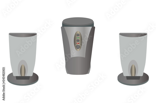 speaker system for a computer with two speakers on the sides and a subwoofer in the center