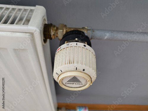 Old heater valve on the water radiator in an older building.