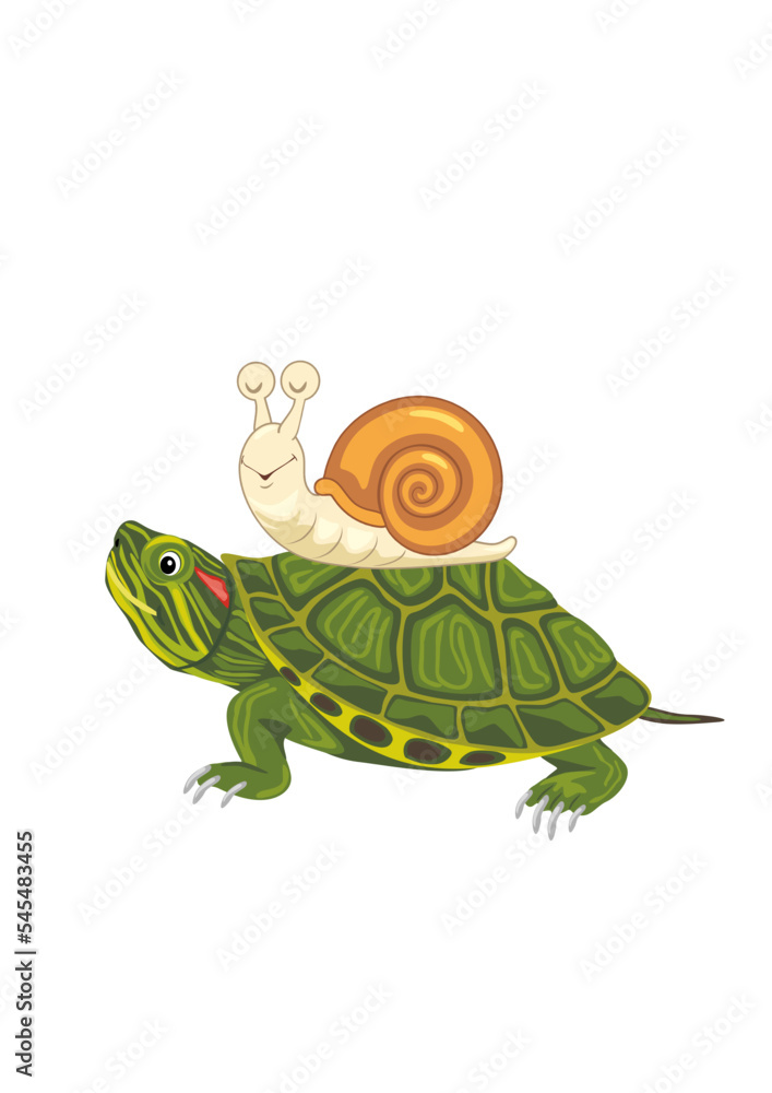 Fototapeta premium Funny happy turtle and snail