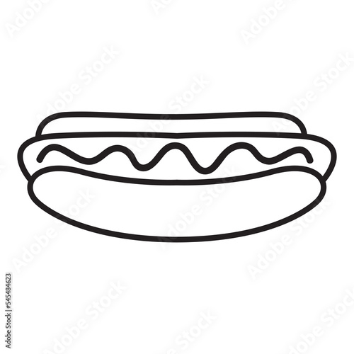 Hot dog line icon.Hand drawn doodle.Fast food .Black outlined symbol of a burger.Isolated on white background.