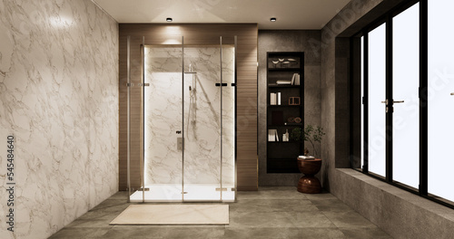 Granite Tiles white and black wall design Toilet, room modern style. 3D illustration rendering © Interior Design