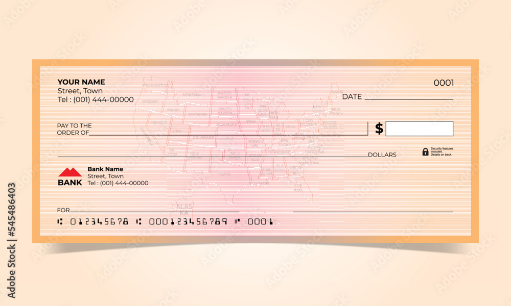 usa map Relief background Bank Cheque Design Stock-Vektorgrafik | Adobe ...