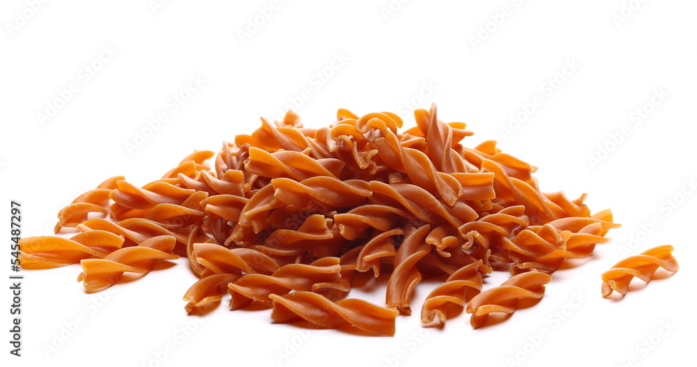 Fototapeta premium Fusilli made from chickpeas, uncooked pasta isolated on white