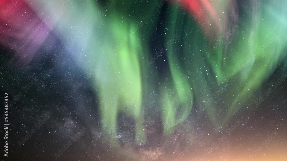 Aurora Green Red and Milky Way Galaxy Loop Aurora Green Red and Milky Way Galaxy Loop