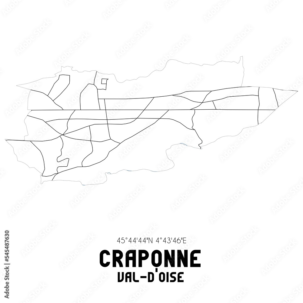 CRAPONNE Val-d'Oise. Minimalistic street map with black and white lines.