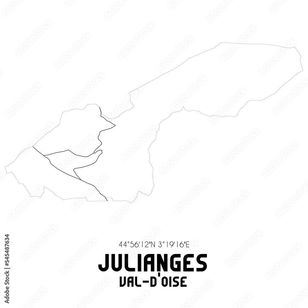 JULIANGES Val-d'Oise. Minimalistic street map with black and white lines.