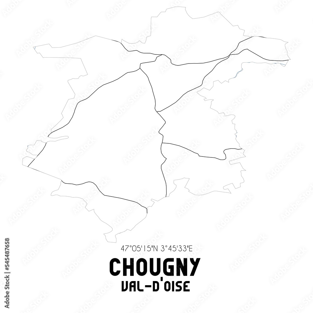 CHOUGNY Val-d'Oise. Minimalistic street map with black and white lines.
