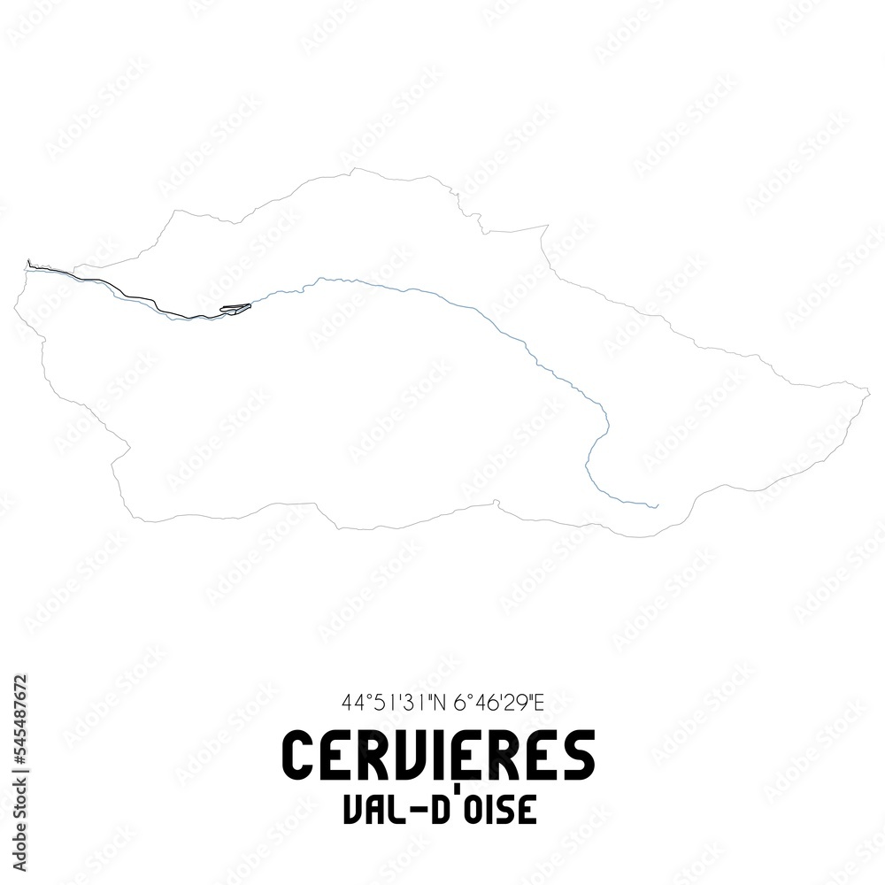 CERVIERES Val-d'Oise. Minimalistic street map with black and white lines. CERVIERES Val-d'Oise. Minimalistic street map with black and white lines.