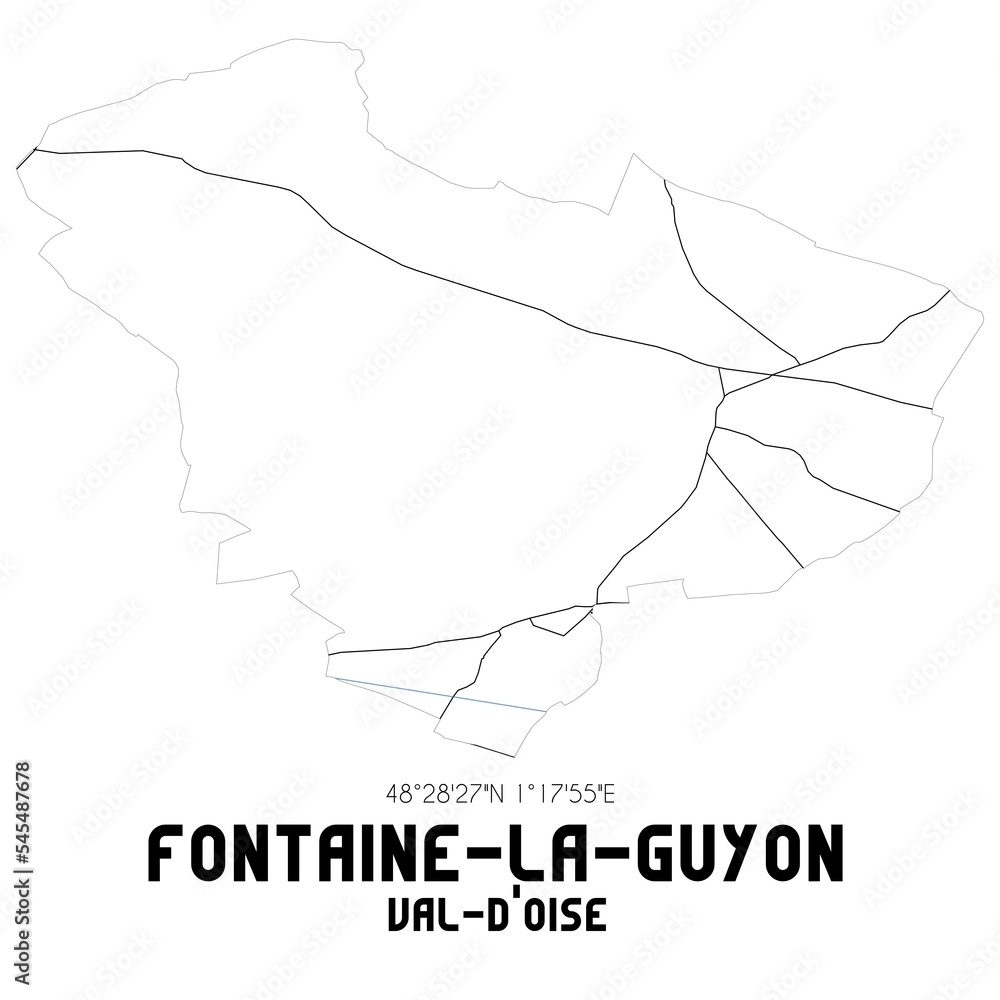 FONTAINE-LA-GUYON Val-d'Oise. Minimalistic street map with black and white lines.