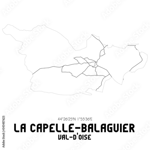 LA CAPELLE-BALAGUIER Val-d'Oise. Minimalistic street map with black and white lines.