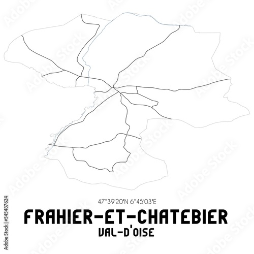 FRAHIER-ET-CHATEBIER Val-d'Oise. Minimalistic street map with black and white lines.
