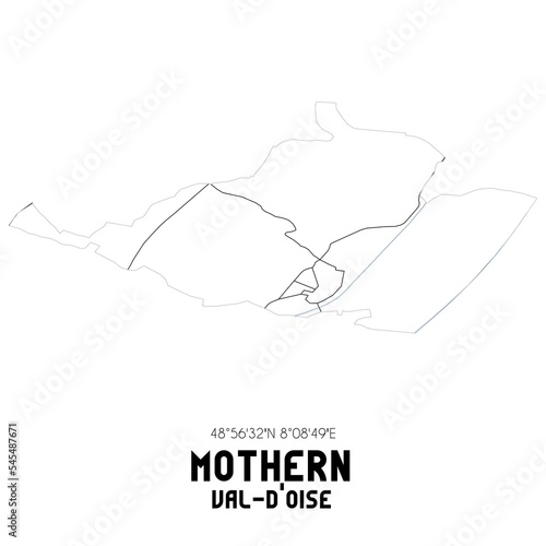 MOTHERN Val-d'Oise. Minimalistic street map with black and white lines.