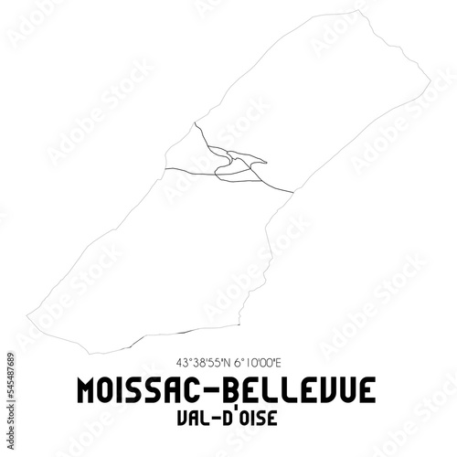 Fototapeta Naklejka Na Ścianę i Meble -  MOISSAC-BELLEVUE Val-d'Oise. Minimalistic street map with black and white lines.