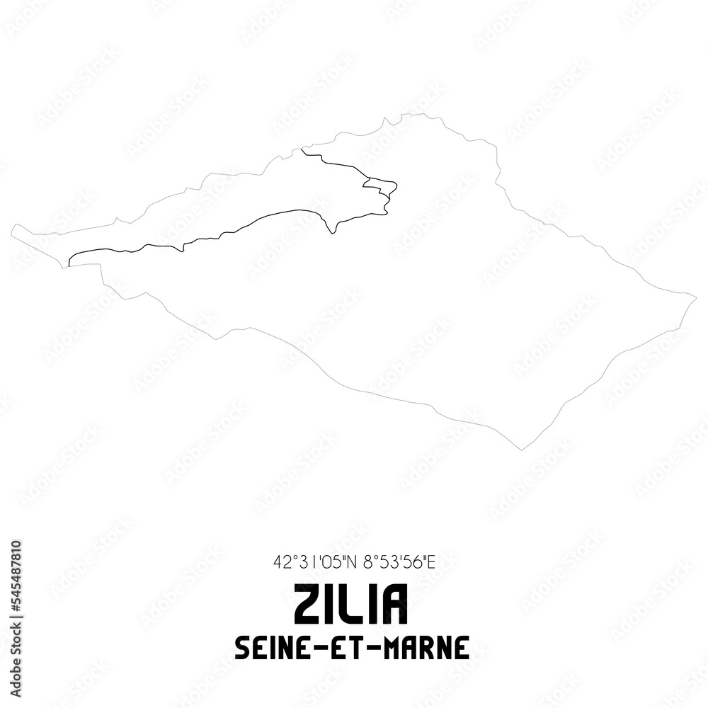 ZILIA Seine-et-Marne. Minimalistic street map with black and white lines.