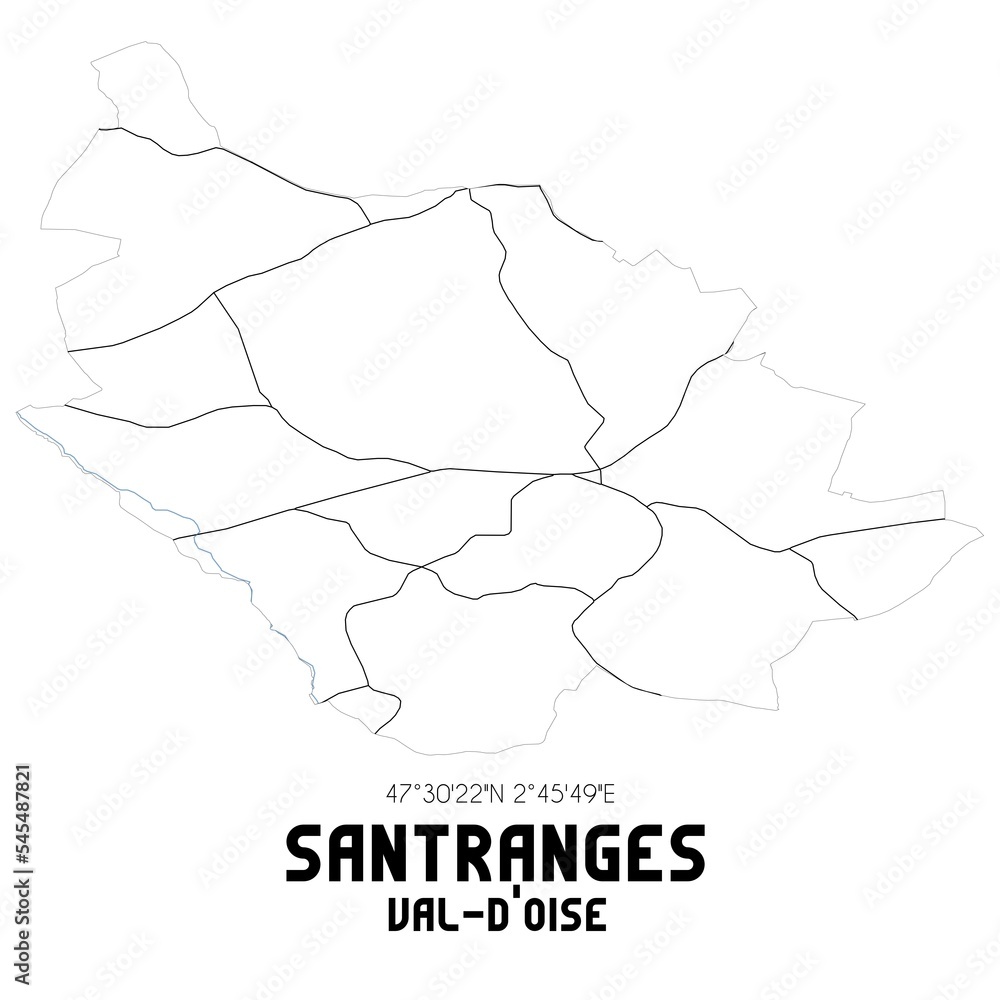 SANTRANGES Val-d'Oise. Minimalistic street map with black and white lines. SANTRANGES Val-d'Oise. Minimalistic street map with black and white lines.