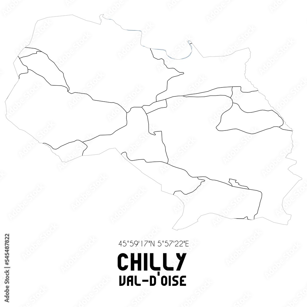 CHILLY Val-d'Oise. Minimalistic street map with black and white lines.