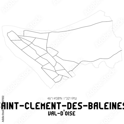 SAINT-CLEMENT-DES-BALEINES Val-d'Oise. Minimalistic street map with black and white lines.