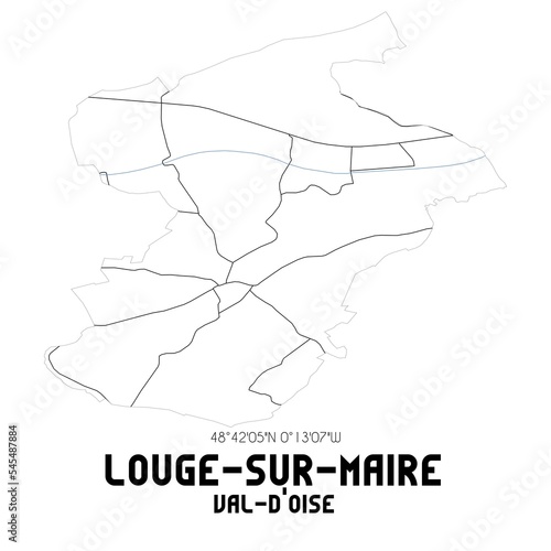 LOUGE-SUR-MAIRE Val-d'Oise. Minimalistic street map with black and white lines.