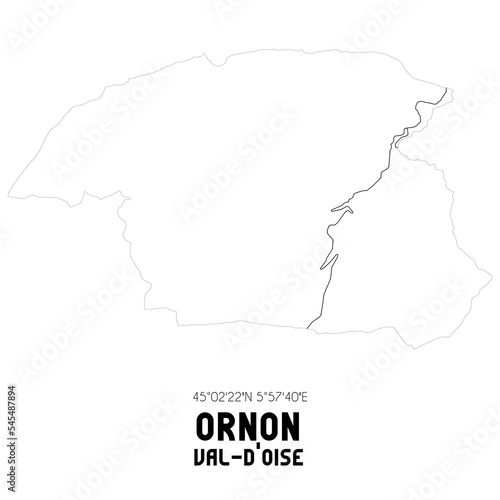 ORNON Val-d'Oise. Minimalistic street map with black and white lines.