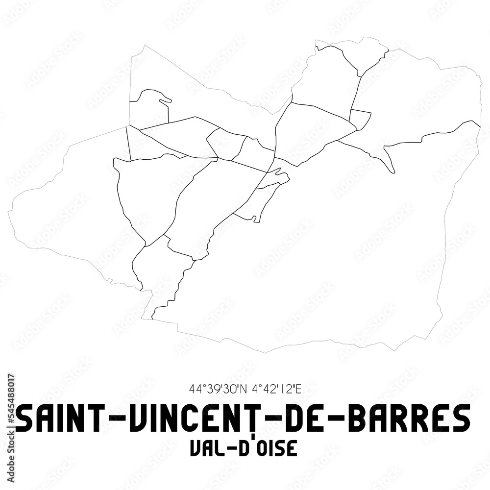 SAINT-VINCENT-DE-BARRES Val-d'Oise. Minimalistic street map with black and white lines.