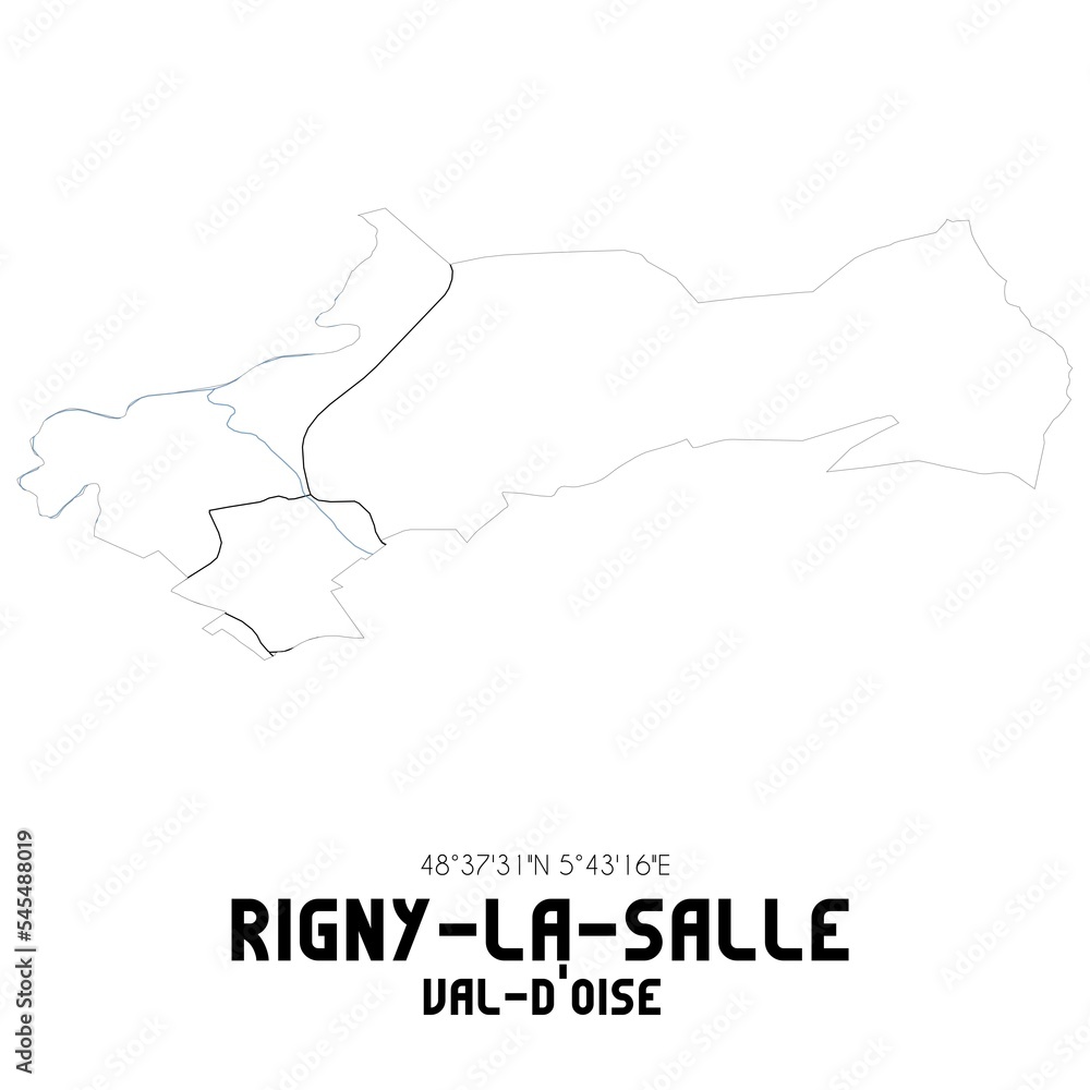 RIGNY-LA-SALLE Val-d'Oise. Minimalistic street map with black and white lines.