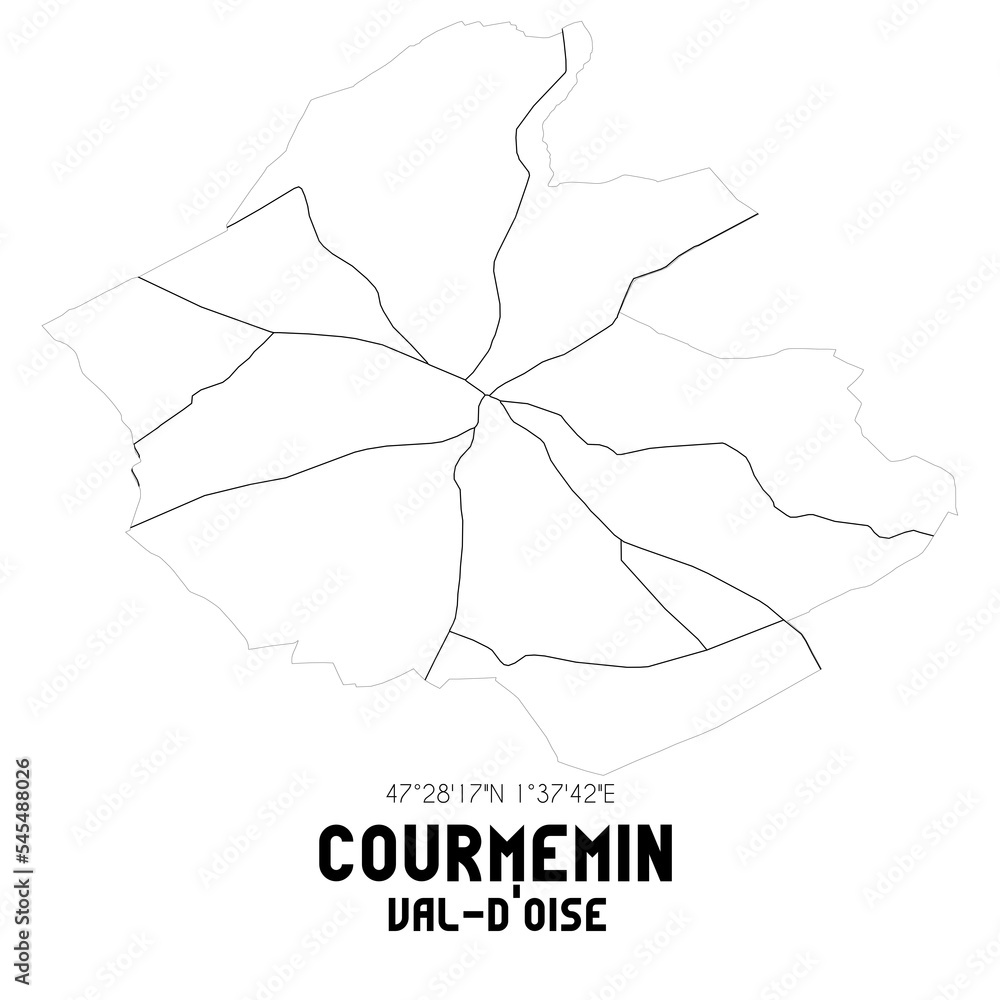 COURMEMIN Val-d'Oise. Minimalistic street map with black and white lines. COURMEMIN Val-d'Oise. Minimalistic street map with black and white lines.
