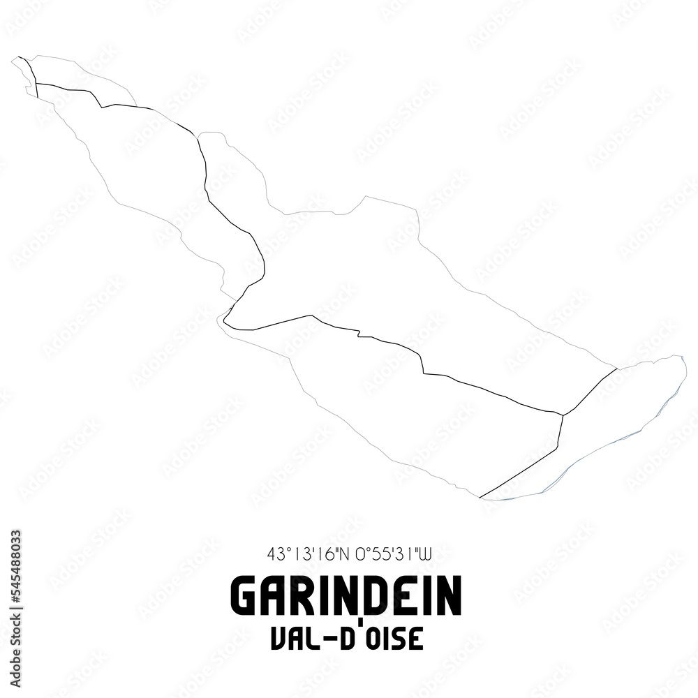 GARINDEIN Val-d'Oise. Minimalistic street map with black and white lines.