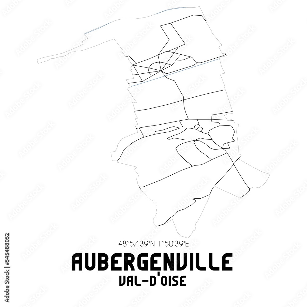AUBERGENVILLE Val-d'Oise. Minimalistic street map with black and white lines.