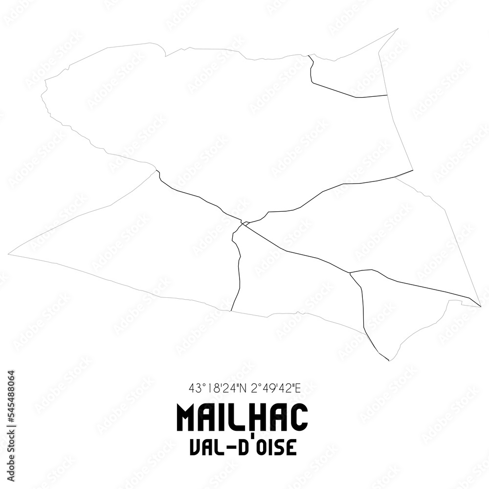 MAILHAC Val-d'Oise. Minimalistic street map with black and white lines. MAILHAC Val-d'Oise. Minimalistic street map with black and white lines.
