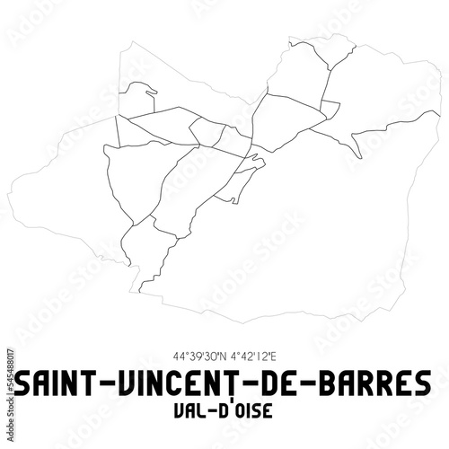 SAINT-VINCENT-DE-BARRES Val-d'Oise. Minimalistic street map with black and white lines.