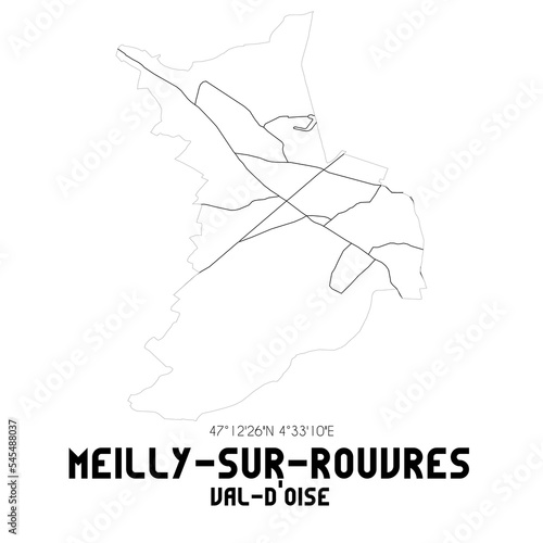 MEILLY-SUR-ROUVRES Val-d'Oise. Minimalistic street map with black and white lines.